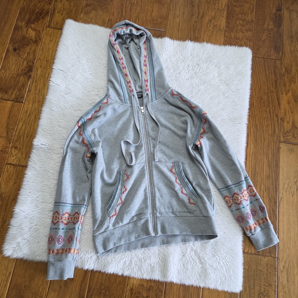 Driftwood Voyager Way Embroidered Zip Up Hoodie Jacket Women's Small Gray Cotton